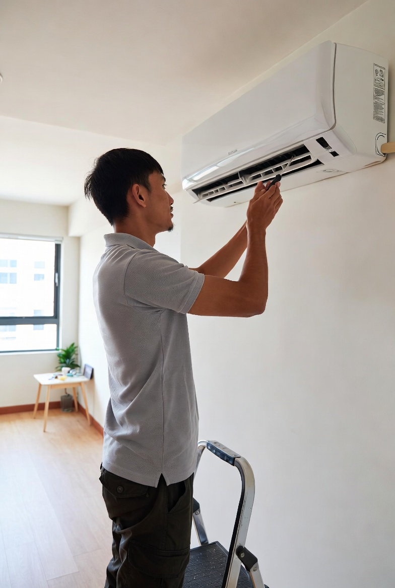 NAK technician servicing an aircon unit